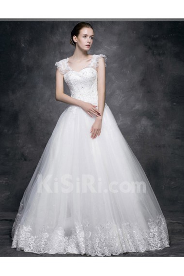 Lace, Satin V-neck Floor Length Cap Sleeve A-line Dress with Sequins
