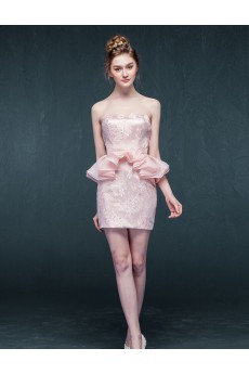 Organza, Lace Sweetheart Mini/Short Sleeveless Sheath Dress