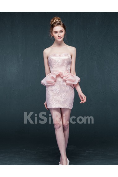 Organza, Lace Sweetheart Mini/Short Sleeveless Sheath Dress