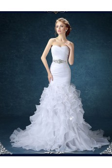 Chiffon Sweetheart Chapel Train Sleeveless Mermaid Dress with Rhinestone