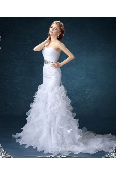 Chiffon Sweetheart Chapel Train Sleeveless Mermaid Dress with Rhinestone