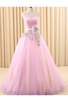 Tulle Sweetheart Floor Length Sleeveless Ball Gown Dress with Lace, Sash