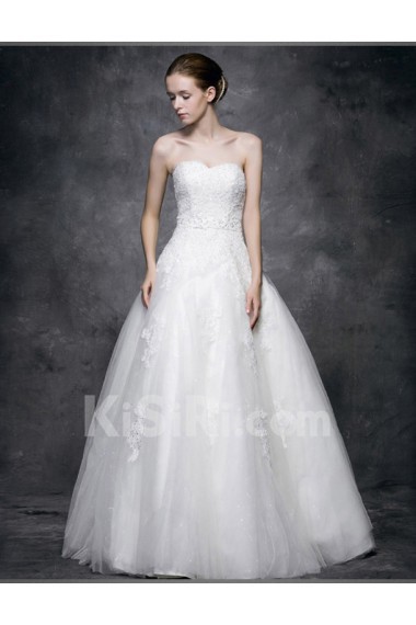 Lace, Satin Sweetheart Floor Length Sleeveless A-line Dress with Beads, Sash