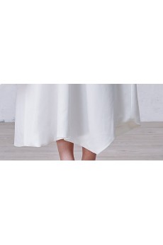 Lace, Satin V-neck Ankle-Length Short Sleeve Sheath Dress with Bow