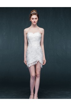 Lace, Satin Sweetheart Mini/Short Sleeveless Sheath Dress with Edging