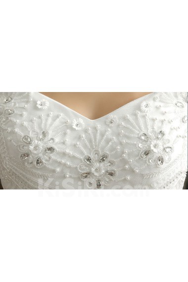Organza Off-the-Shoulder Chapel Train A-line Dress with Lace