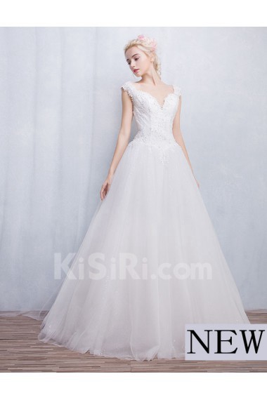 Tulle, Lace V-neck Floor Length Sleeveless Ball Gown Dress with Sequins