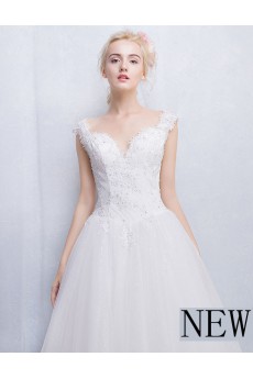 Tulle, Lace V-neck Floor Length Sleeveless Ball Gown Dress with Sequins