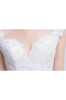 Tulle, Lace V-neck Floor Length Sleeveless Ball Gown Dress with Sequins