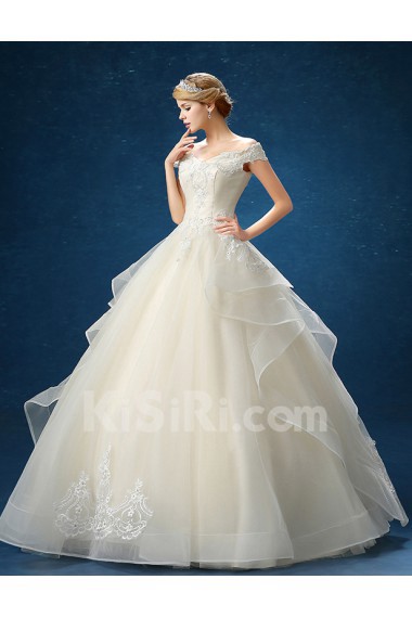 Organza Off-the-Shoulder Floor Length Ball Gown Dress with Applique