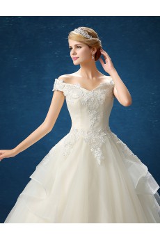 Organza Off-the-Shoulder Floor Length Ball Gown Dress with Applique
