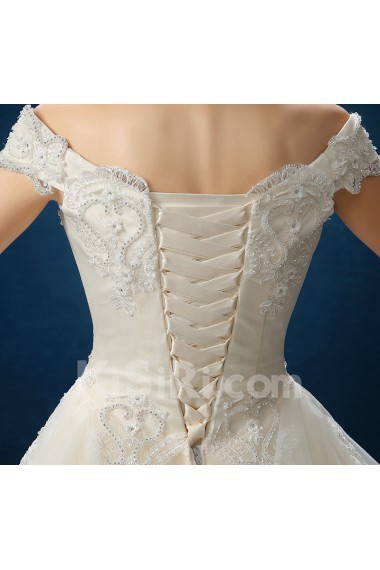 Organza Off-the-Shoulder Floor Length Ball Gown Dress with Applique