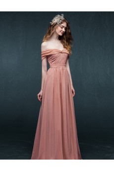 Chiffon, Satin Off-the-Shoulder Floor Length A-line Dress with Ruched