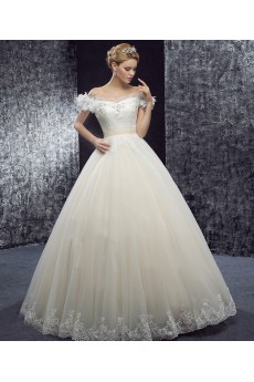 Lace, Tulle Off-the-Shoulder Floor Length Ball Gown Dress with Sequins