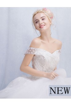 Tulle, Lace Off-the-Shoulder Chapel Train Ball Gown Dress with Applique