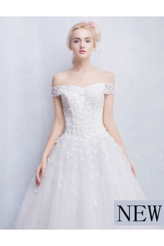 Tulle, Lace Off-the-Shoulder Chapel Train Ball Gown Dress with Applique