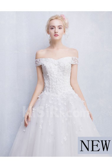Tulle, Lace Off-the-Shoulder Chapel Train Ball Gown Dress with Applique