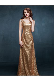 Tulle, Lace, Satin V-neck Floor Length Cap Sleeve Sheath Dress with Sequins