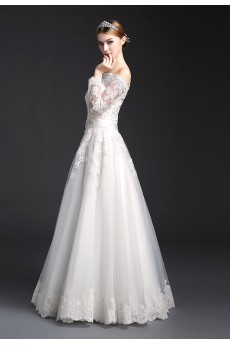 Tulle, Lace Off-the-Shoulder Floor Length Long Sleeve A-line Dress with Sequins