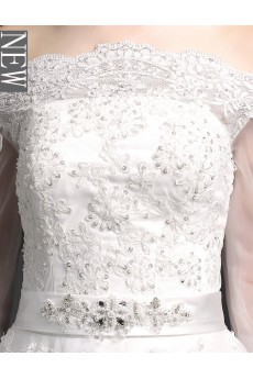 Tulle, Lace Off-the-Shoulder Floor Length Long Sleeve A-line Dress with Sequins