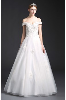 Tulle, Lace Off-the-Shoulder Floor Length A-line Dress with Sequins