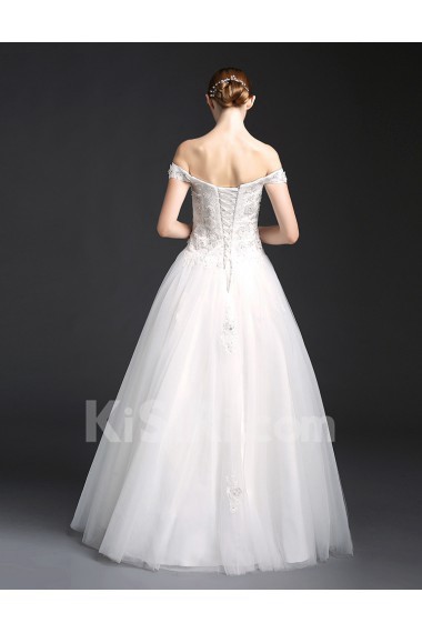 Tulle, Lace Off-the-Shoulder Floor Length A-line Dress with Sequins