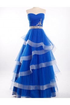 Tulle, Satin Sweetheart Floor Length Sleeveless A-line Dress with Rhinestone