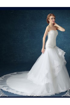 Chiffon, Tulle Strapless Chapel Train Sleeveless Mermaid Dress with Rhinestone