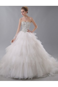 Net Sweetheart Chapel Train Sleeveless Ball Gown Dress with Sequins, Rhinestone