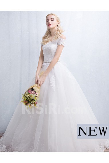 Tulle, Lace Off-the-Shoulder Floor Length Ball Gown Dress with Bow