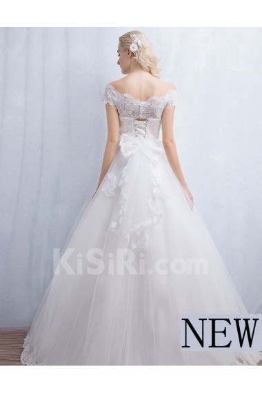Tulle, Lace Off-the-Shoulder Floor Length Ball Gown Dress with Bow