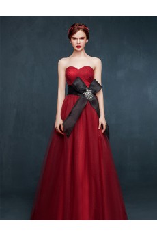 Chiffon Sweetheart Floor Length Sleeveless A-line Dress with Bow, Rhinestone