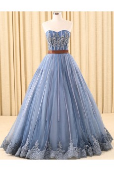 Tulle Sweetheart Floor Length Sleeveless Ball Gown Dress with Rhinestone, Sash