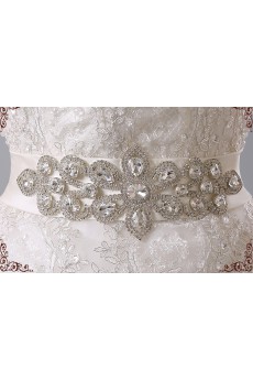 Organza Off-the-Shoulder Chapel Train A-line Dress with Rhinestone, Lace