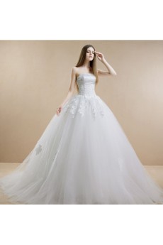 Lace, Tulle, Satin Strapless Sweep Train Sleeveless(Removable Sleeves) Ball Gown Dress with Beads