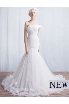 Tulle, Organza One-shoulder Chapel Train Sleeveless Mermaid Dress with Handmade Flowers