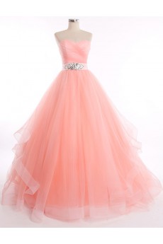 Tulle, Satin Sweetheart Chapel Train Sleeveless A-line Dress with Rhinestone