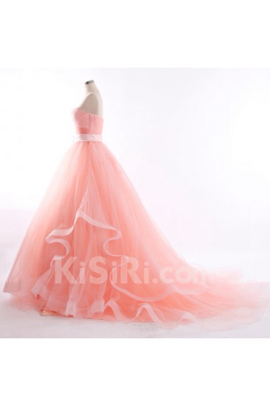 Tulle, Satin Sweetheart Chapel Train Sleeveless A-line Dress with Rhinestone