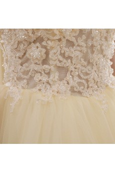 Tulle V-neck Sweep Train Sleeveless Ball Gown Dress with Beads