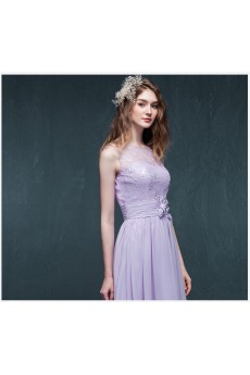 Chiffon Scoop Sweep Train Sleeveless A-line Dress with Sequins, Handmade Flowers