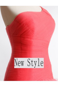 Tulle, Satin One-shoulder Floor Length Sleeveless A-line Dress with Ruched