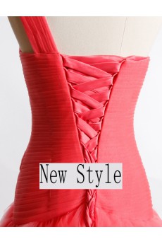Tulle, Satin One-shoulder Floor Length Sleeveless A-line Dress with Ruched