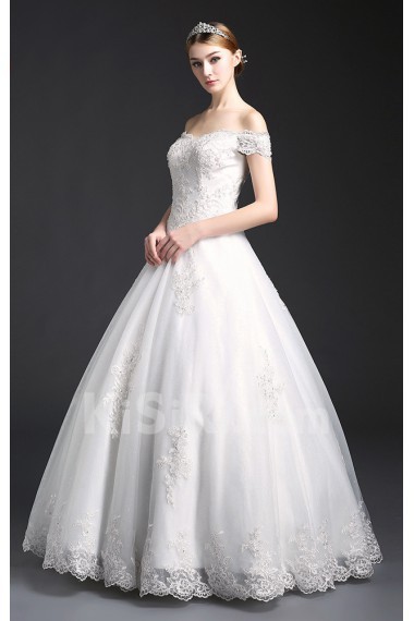 Tulle, Lace Off-the-Shoulder Floor Length Ball Gown Dress with Beads