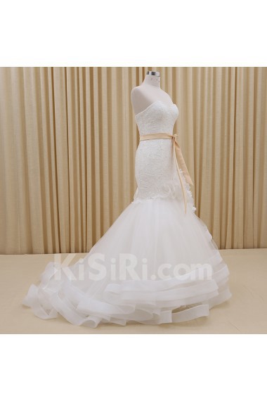 Tulle, Satin Sweetheart Sweep Train Sleeveless Mermaid Dress with Sash