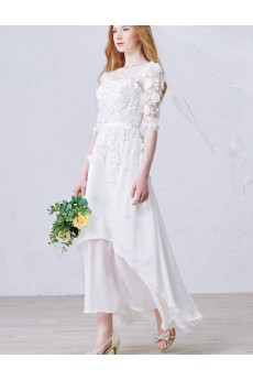 Lace, Tulle, Chiffon Jewel Ankle-Length Half Sleeve A-line Dress with Sequins, Pearl