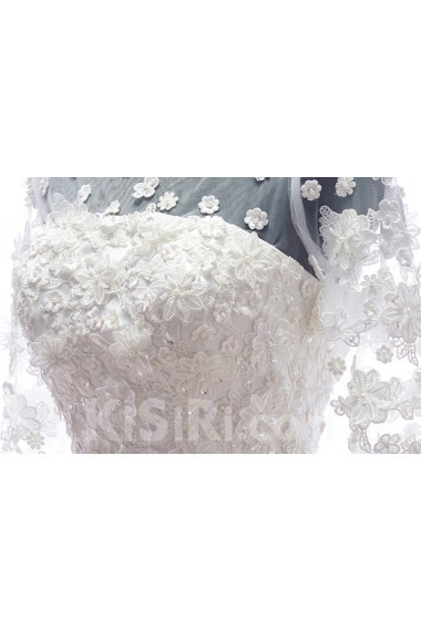 Lace, Tulle, Chiffon Jewel Ankle-Length Half Sleeve A-line Dress with Sequins, Pearl