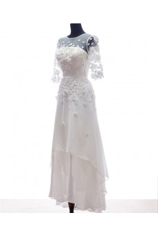 Lace, Tulle, Chiffon Jewel Ankle-Length Half Sleeve A-line Dress with Sequins, Pearl