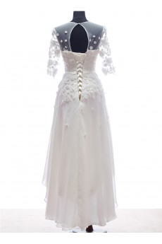 Lace, Tulle, Chiffon Jewel Ankle-Length Half Sleeve A-line Dress with Sequins, Pearl