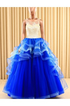 Tulle Scoop Floor Length Sleeveless Ball Gown Dress with Sequins