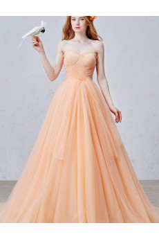 Tulle Sweetheart Sweep Train Sleeveless A-line Dress with Ruched